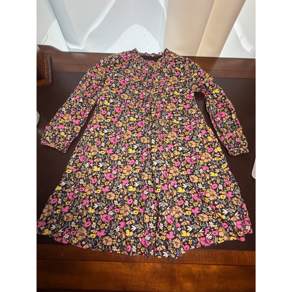 Baby Gap Girls Floral Long Sleeve Dress Brown Pink Yellow 5 Years Toddler